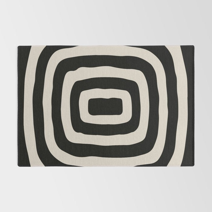 Mid Century Modern Abstract Shape 536 Black and Linen White Rug Gallery Image 2