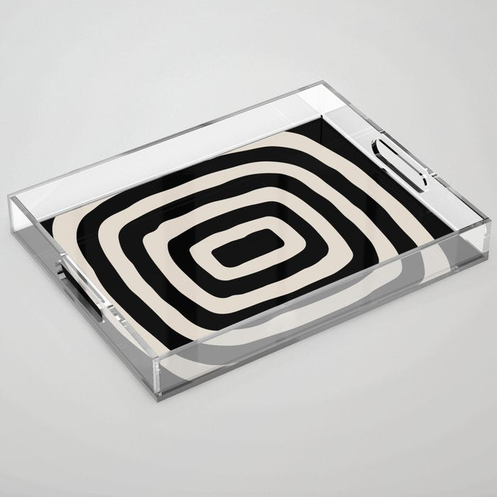 Mid Century Modern Abstract Shape 536 Black and Linen White Acrylic Tray Gallery Image 1