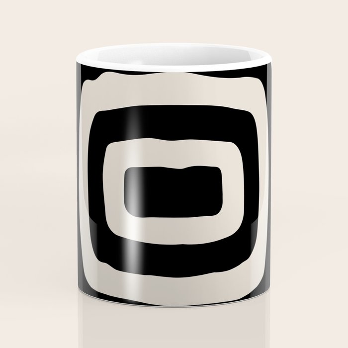 Mid Century Modern Abstract Shape 536 Black and Linen White Coffee Mug Gallery Image 4