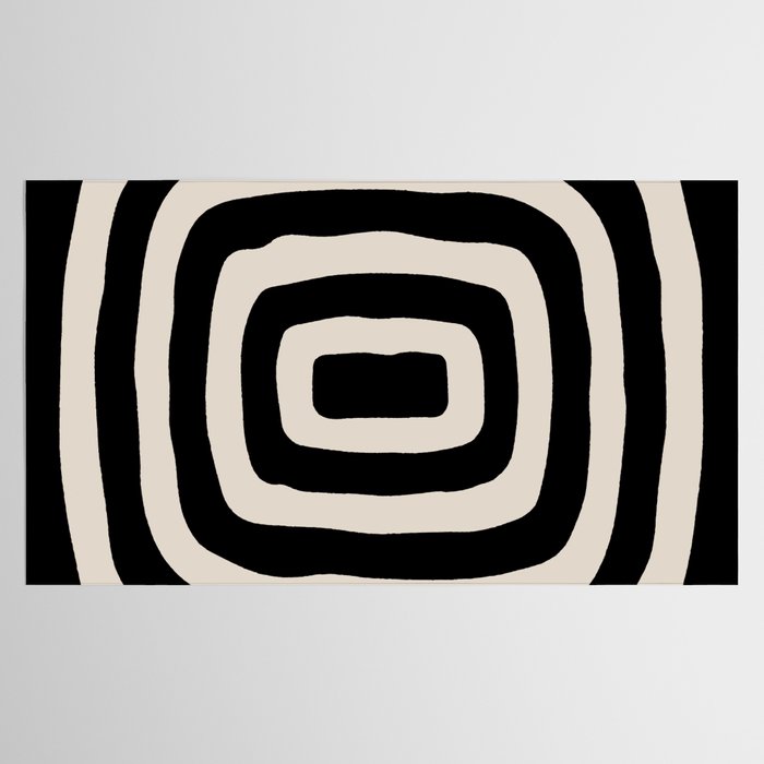 Mid Century Modern Abstract Shape 536 Black and Linen White Tablecloth Gallery Image 2