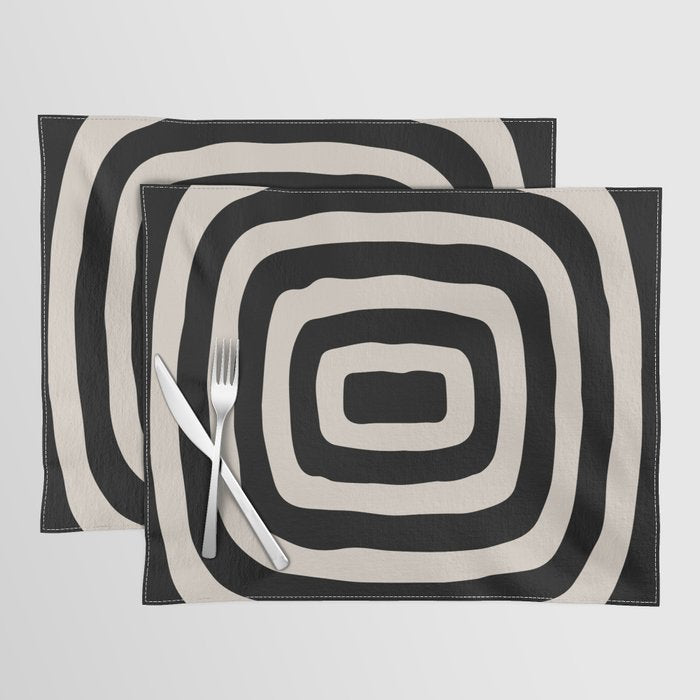 Mid Century Modern Abstract Shape 536 Black and Linen White Placemat Gallery Image 1