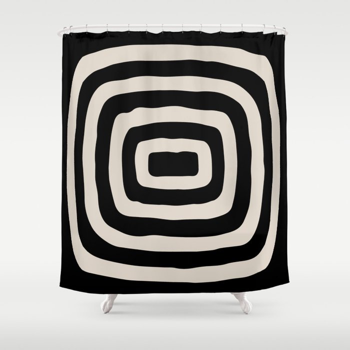 Mid Century Modern Abstract Shape 536 Black and Linen White Shower Curtain Gallery Image 1
