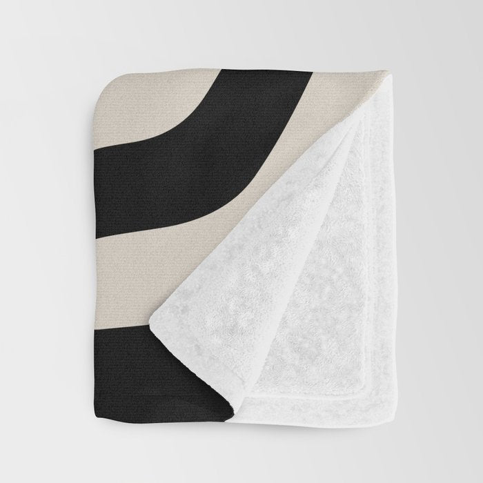 Mid Century Modern Abstract Shape 536 Black and Linen White Throw Blanket Gallery Image 3