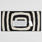 Mid Century Modern Abstract Shape 536 Black and Linen White Desk Mat Gallery Image 1