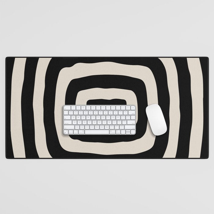 Mid Century Modern Abstract Shape 536 Black and Linen White Desk Mat Gallery Image 1