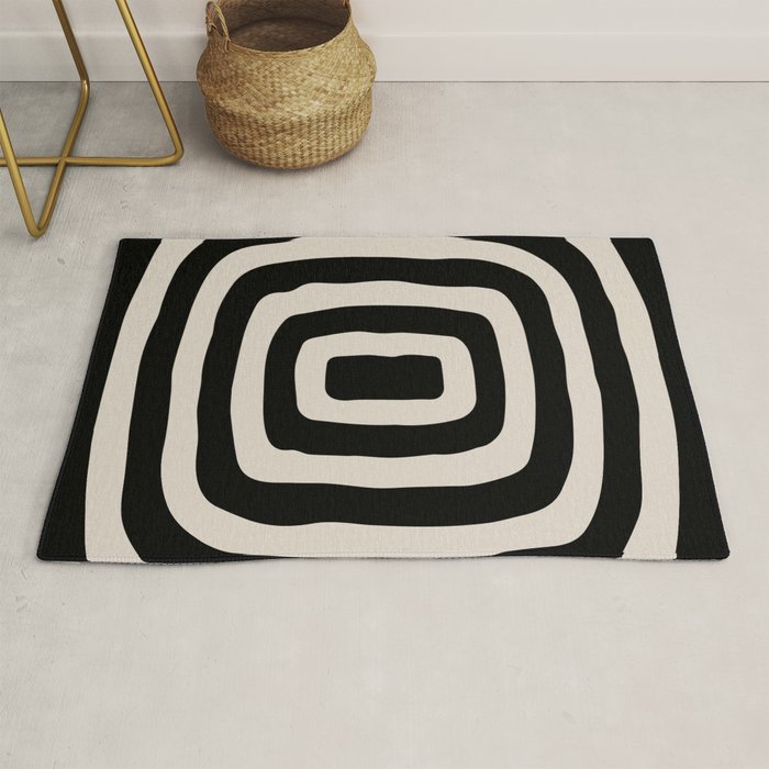 Mid Century Modern Abstract Shape 536 Black and Linen White Rug Gallery Image 1