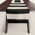 Mid Century Modern Abstract Shape 536 Black and Linen White Table Runner Gallery Image 1