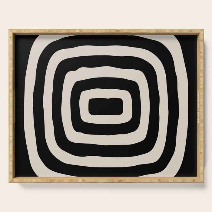 Mid Century Modern Abstract Shape 536 Black and Linen White Serving Tray Gallery Image 1