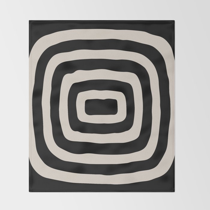 Mid Century Modern Abstract Shape 536 Black and Linen White Throw Blanket Gallery Image 2