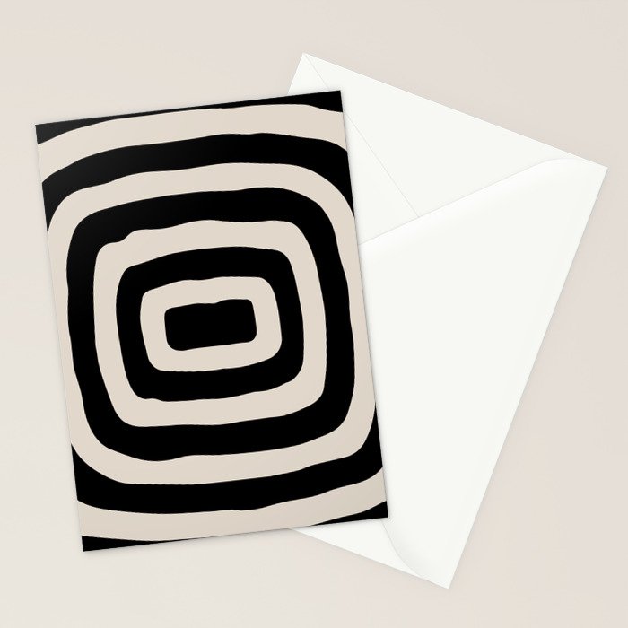 Mid Century Modern Abstract Shape 536 Black and Linen White Stationery Card Gallery Image 2