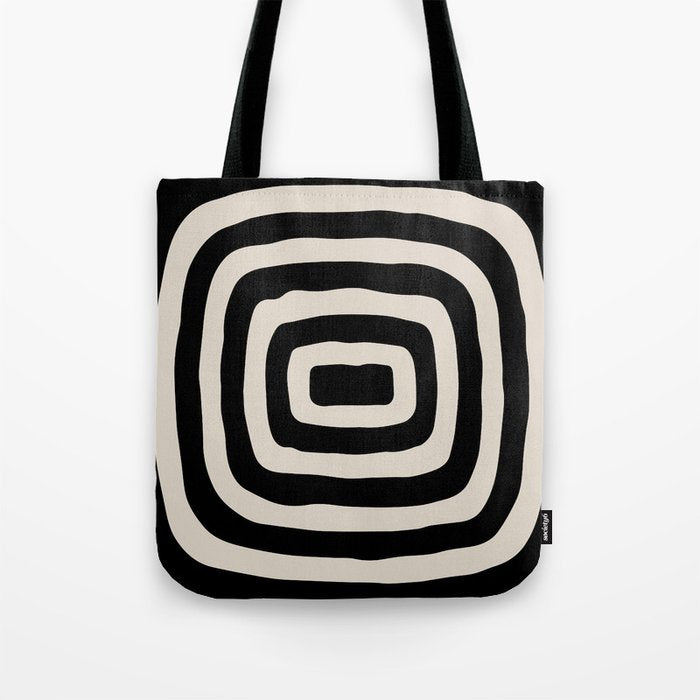 Mid Century Modern Abstract Shape 536 Black and Linen White Tote Bag Gallery Image 1
