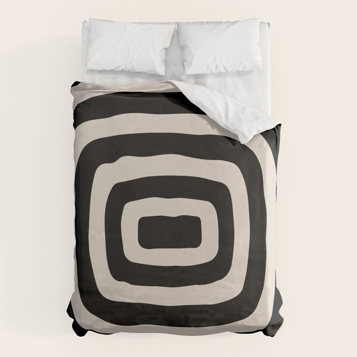 Mid Century Modern Abstract Shape 536 Black and Linen White Duvet Cover Gallery Image 6