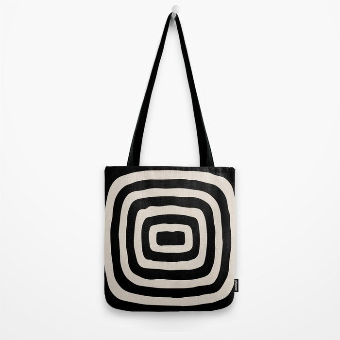 Mid Century Modern Abstract Shape 536 Black and Linen White Tote Bag Gallery Image 2