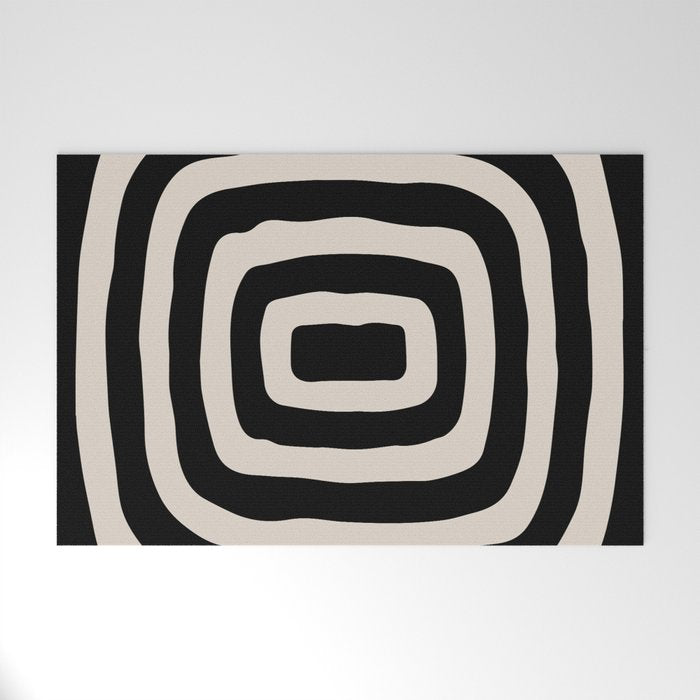 Mid Century Modern Abstract Shape 536 Black and Linen White Welcome Mat Gallery Image 1