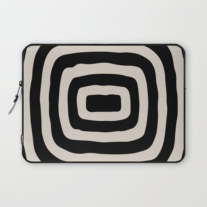 Mid Century Modern Abstract Shape 536 Black and Linen White Laptop Sleeve Gallery Image 1