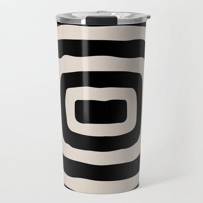 Mid Century Modern Abstract Shape 536 Black and Linen White Travel Mug Gallery Image 1