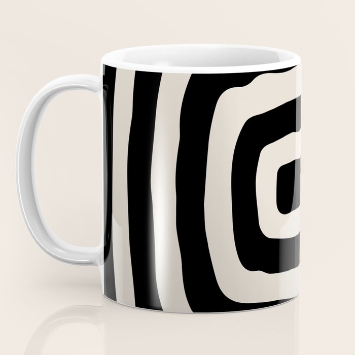Mid Century Modern Abstract Shape 536 Black and Linen White Coffee Mug Gallery Image 3