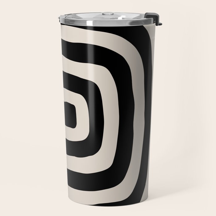 Mid Century Modern Abstract Shape 536 Black and Linen White Travel Mug Gallery Image 2