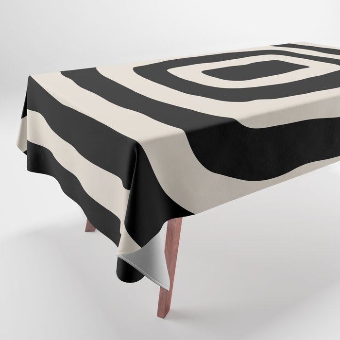 Mid Century Modern Abstract Shape 536 Black and Linen White Tablecloth Gallery Image 1