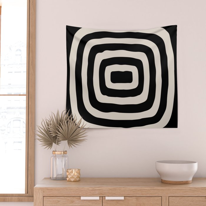 Mid Century Modern Abstract Shape 536 Black and Linen White Wall Tapestry Gallery Image 2