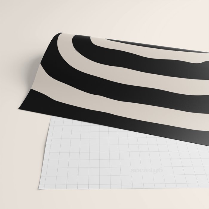 Mid Century Modern Abstract Shape 536 Black and Linen White Wrapping Paper Gallery Image 2