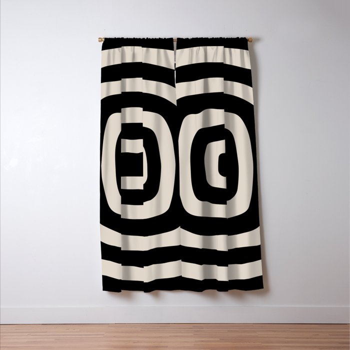 Mid Century Modern Abstract Shape 536 Black and Linen White Window Curtain Gallery Image 3