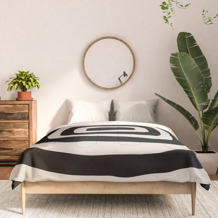 Mid Century Modern Abstract Shape 536 Black and Linen White Comforter Gallery Image 3