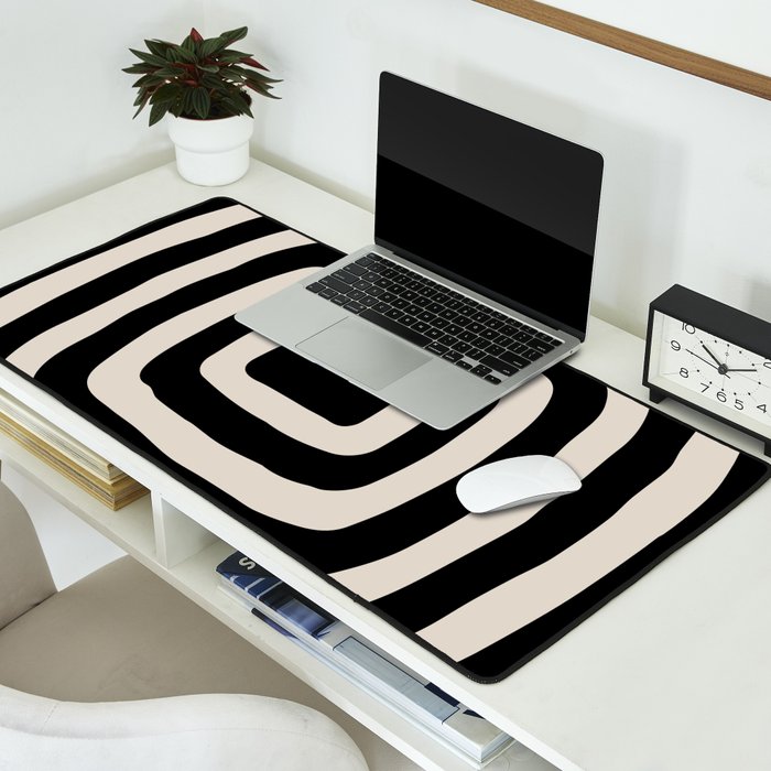 Mid Century Modern Abstract Shape 536 Black and Linen White Desk Mat Gallery Image 2