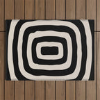 Mid Century Modern Abstract Shape 536 Black and Linen White Outdoor Rug Gallery Image 1