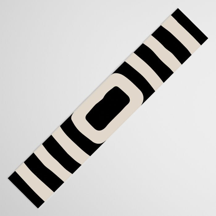 Mid Century Modern Abstract Shape 536 Black and Linen White Table Runner Gallery Image 3