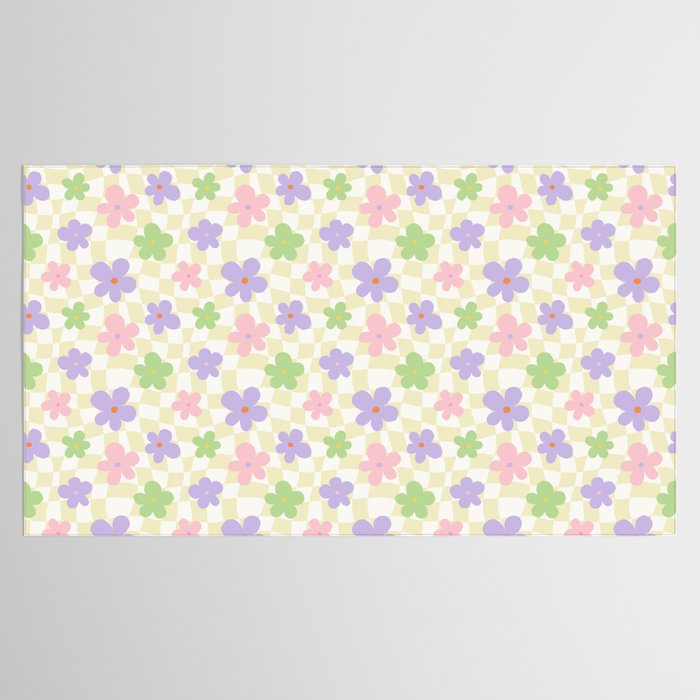 Colorful retro flower checkered pattern Tablecloth Gallery Image 2