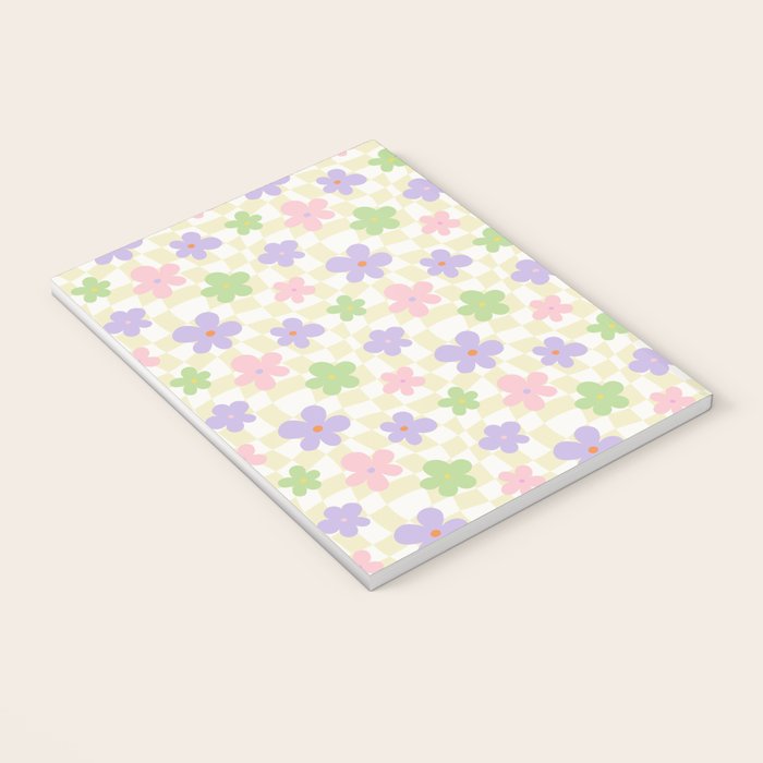 Colorful retro flower checkered pattern Notebook Gallery Image 3