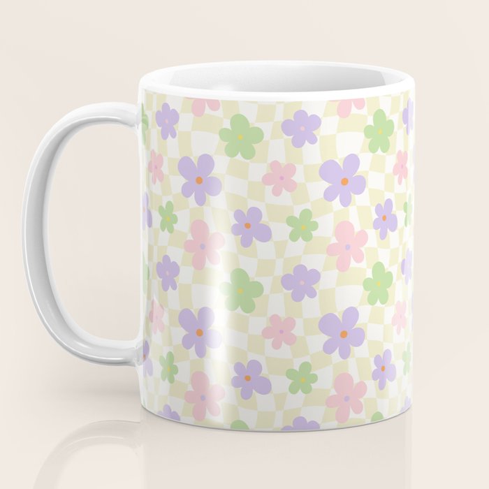 Colorful retro flower checkered pattern Coffee Mug Gallery Image 3