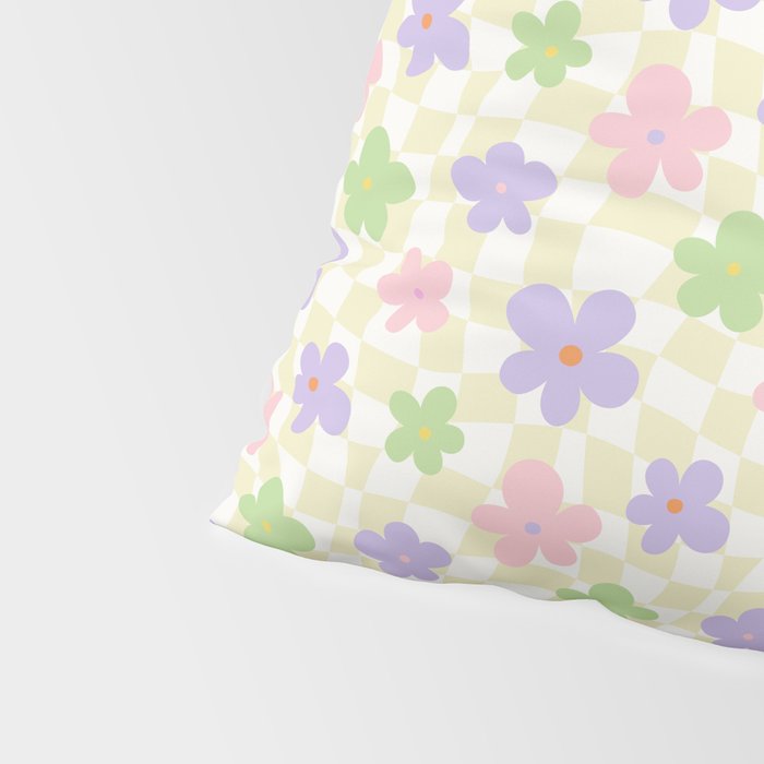 Colorful retro flower checkered pattern Pillow Sham Gallery Image 4