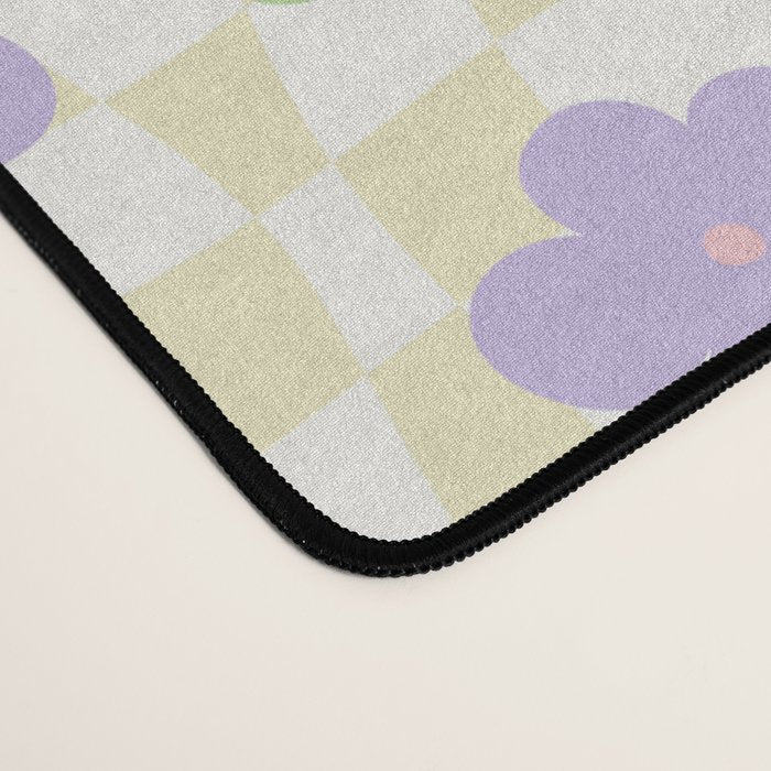 Colorful retro flower checkered pattern Desk Mat Gallery Image 4