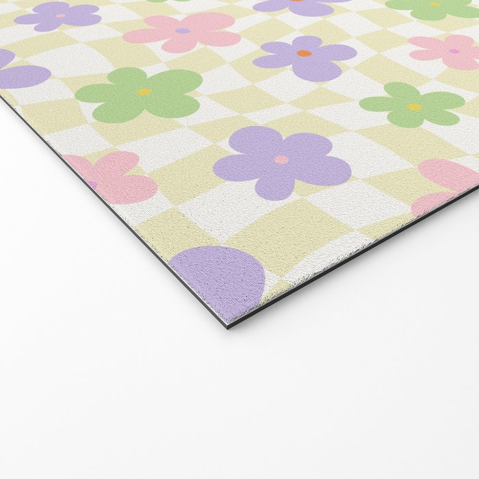 Colorful retro flower checkered pattern Welcome Mat Gallery Image 2