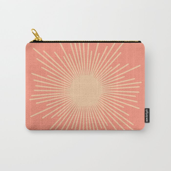 Mid Century Modern Minimalist Sunburst in Salmon Blush Pink and Cream Carry All Pouch Gallery Image 1