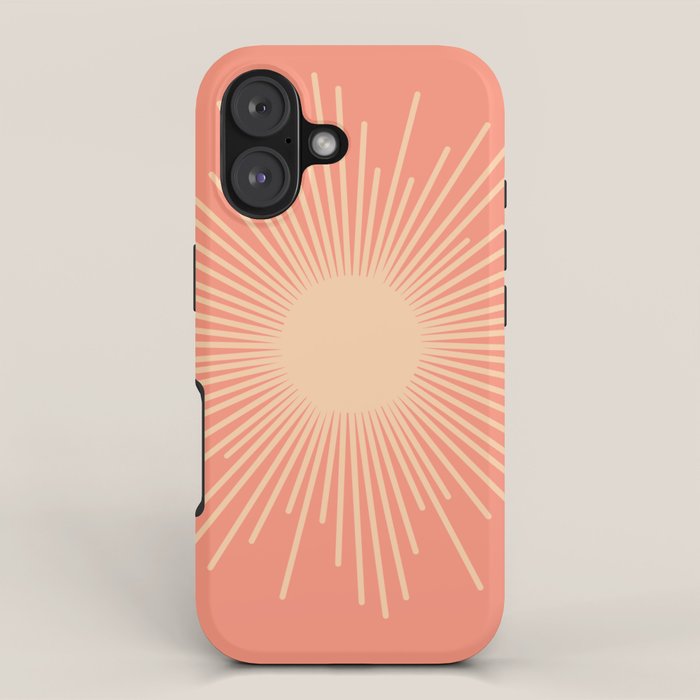 Mid Century Modern Minimalist Sunburst in Salmon Blush Pink and Cream iPhone Case Gallery Image 1