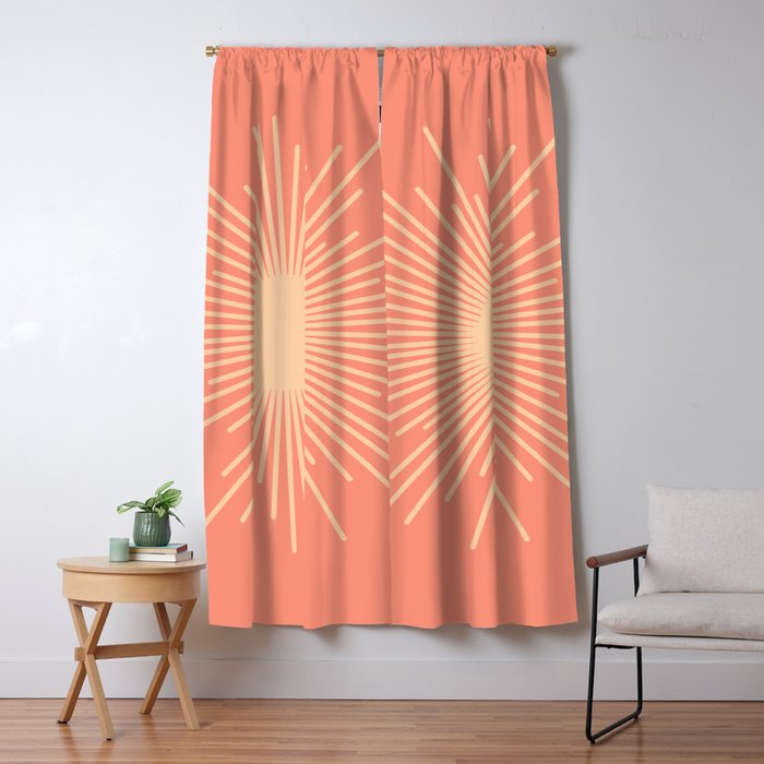 Mid Century Modern Minimalist Sunburst in Salmon Blush Pink and Cream Window Curtain Gallery Image 5