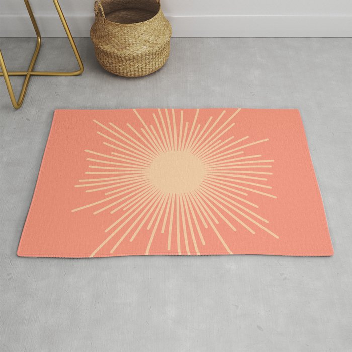 Mid Century Modern Minimalist Sunburst in Salmon Blush Pink and Cream Rug Gallery Image 1