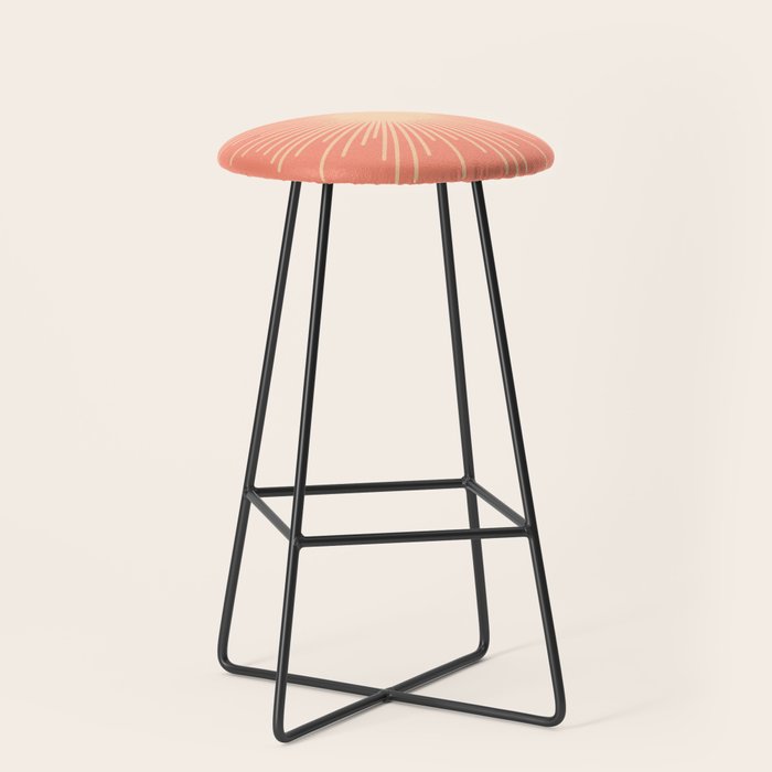 Mid Century Modern Minimalist Sunburst in Salmon Blush Pink and Cream Stool Gallery Image 1
