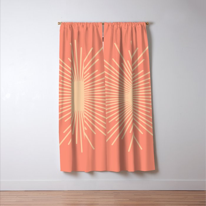 Mid Century Modern Minimalist Sunburst in Salmon Blush Pink and Cream Window Curtain Gallery Image 3