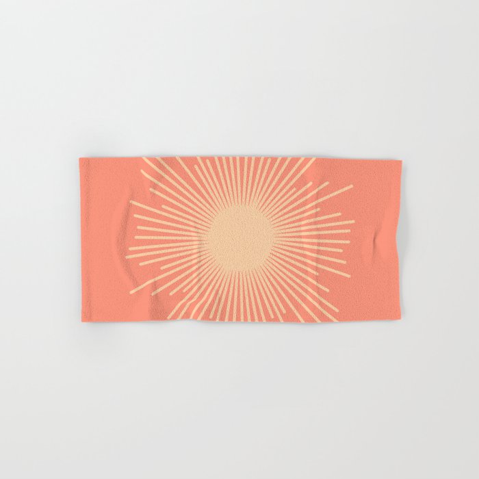 Mid Century Modern Minimalist Sunburst in Salmon Blush Pink and Cream Bath Towel Gallery Image 1