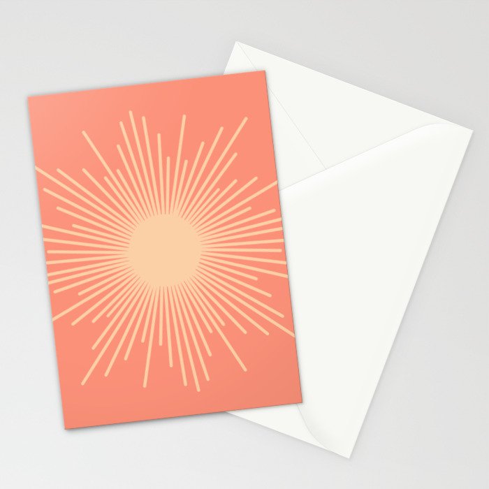 Mid Century Modern Minimalist Sunburst in Salmon Blush Pink and Cream Stationery Card Gallery Image 2