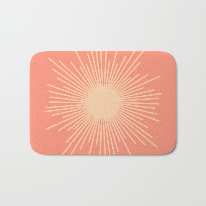 Mid Century Modern Minimalist Sunburst in Salmon Blush Pink and Cream Bath Mat Gallery Image 1