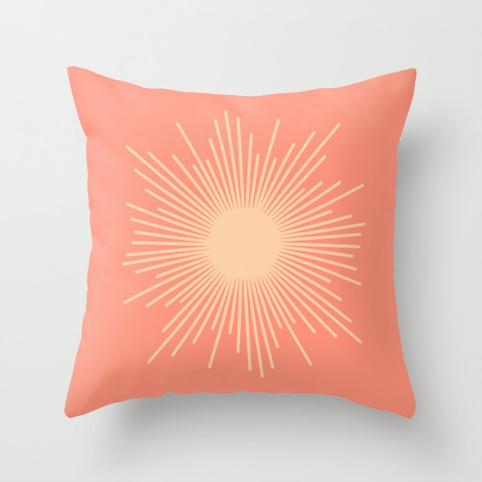 Mid Century Modern Minimalist Sunburst in Salmon Blush Pink and Cream Throw Pillow Gallery Image 6