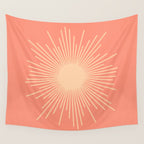 Mid Century Modern Minimalist Sunburst in Salmon Blush Pink and Cream Wall Tapestry Gallery Image 4