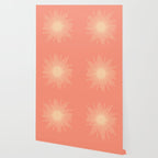 Mid Century Modern Minimalist Sunburst in Salmon Blush Pink and Cream Wallpaper Gallery Image 2