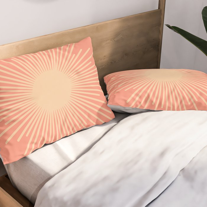 Mid Century Modern Minimalist Sunburst in Salmon Blush Pink and Cream Pillow Sham Gallery Image 2