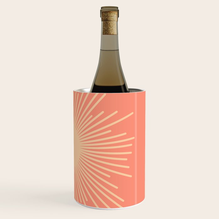 Mid Century Modern Minimalist Sunburst in Salmon Blush Pink and Cream Wine Chiller Gallery Image 3